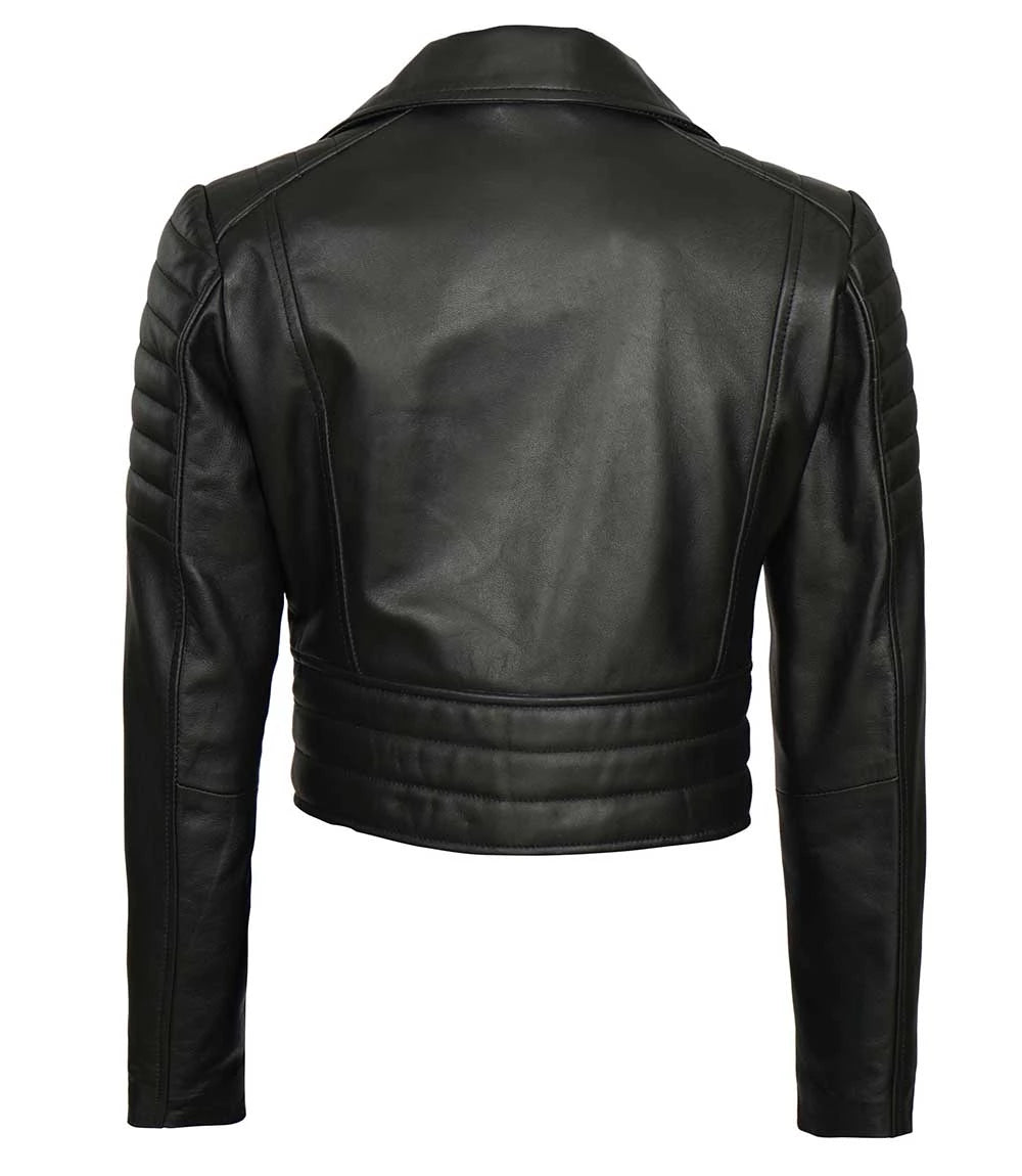 Women's Asymmetrical Black Cropped Leather Moto Jacket