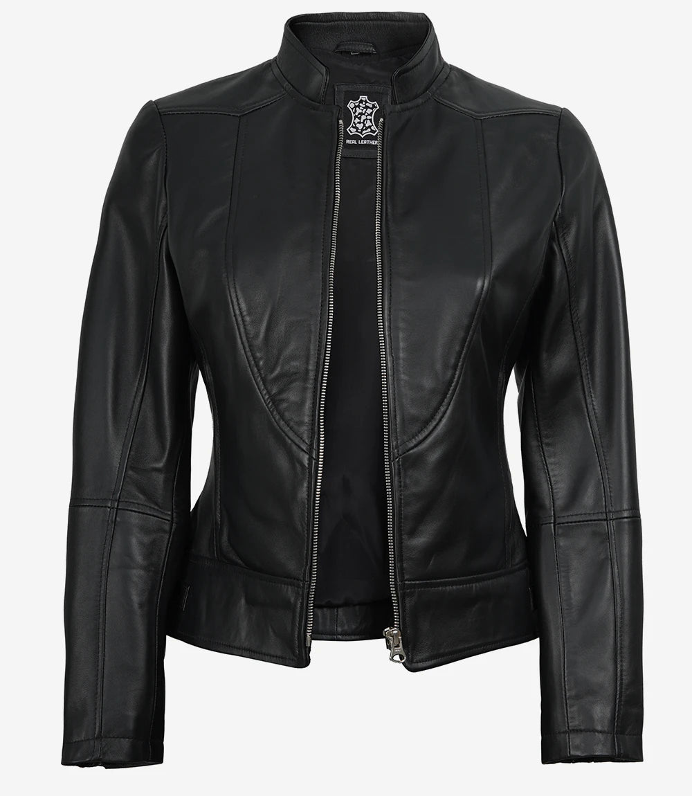 Women's Black Cafe Racer Leather Jacket