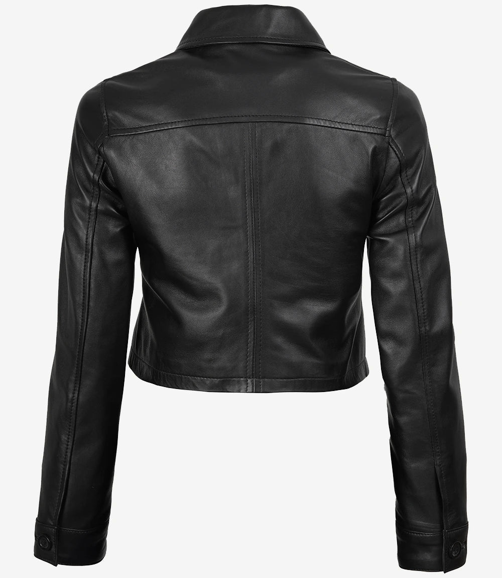 Mable Women's Black Cropped Harrington Leather Jacket