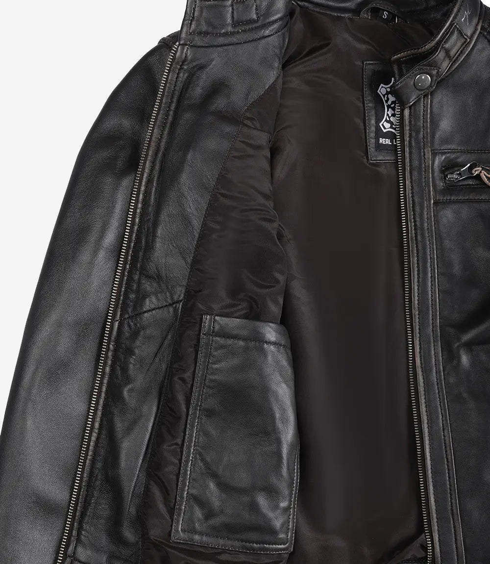 Women's Rub Off Dark Brown Quilted Leather Cafe Racer Jacket