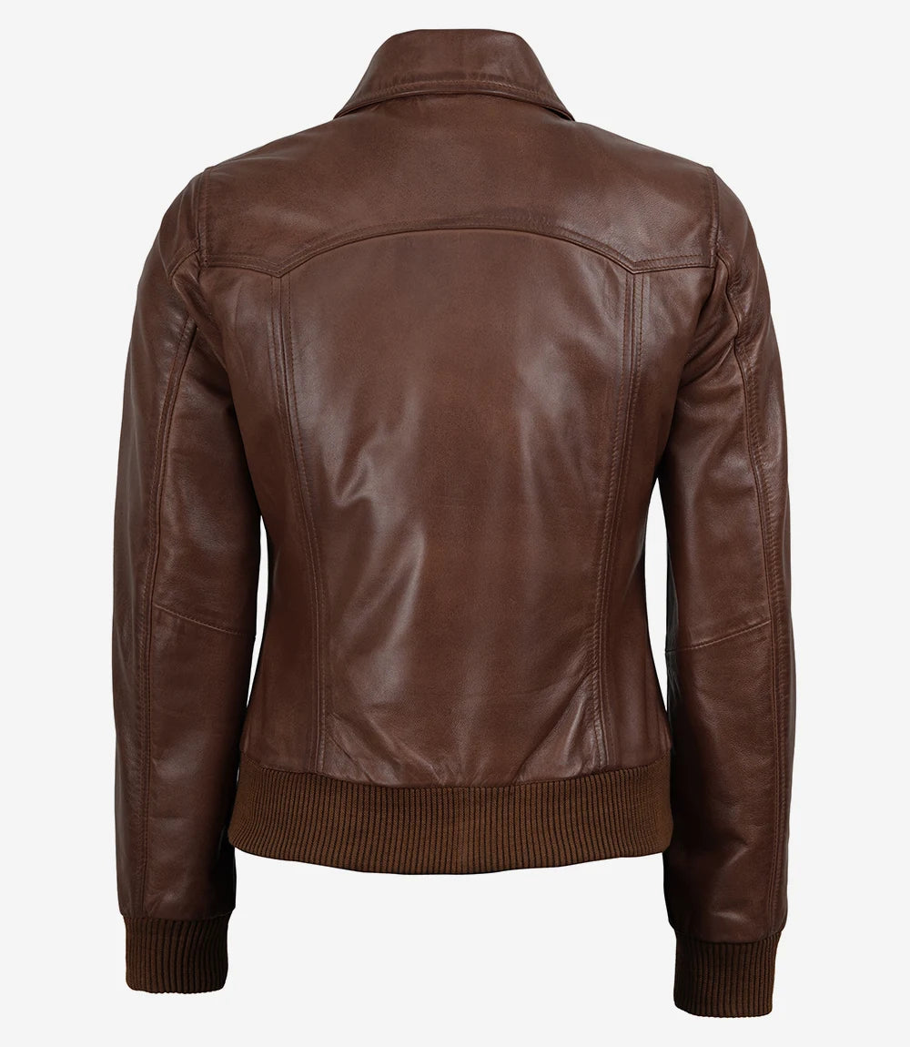Women's Harrington Cognac Wax Leather Bomber Jacket