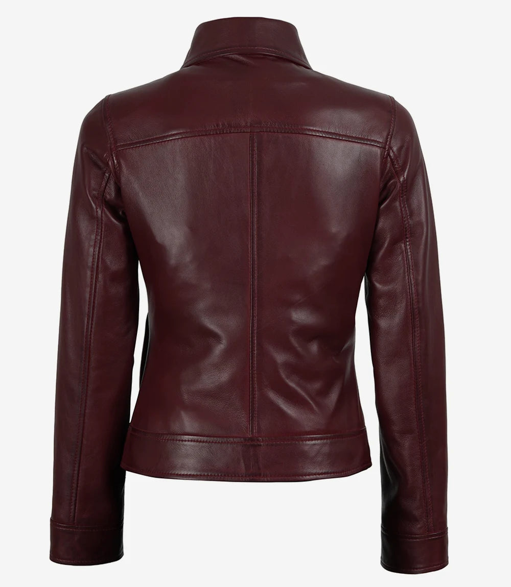 Women's Burgundy Wax Harrington Leather Jacket