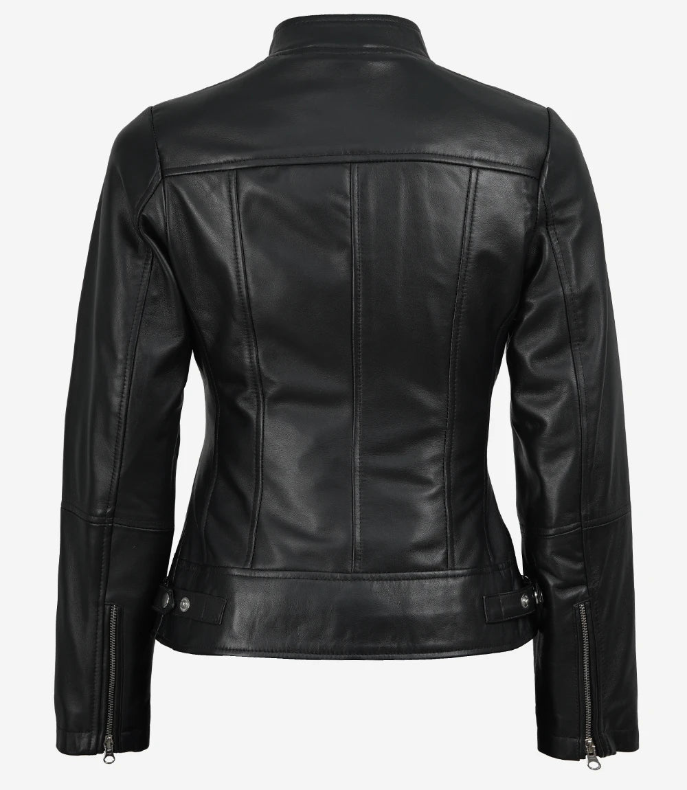 Women's Black Cafe Racer Leather Jacket