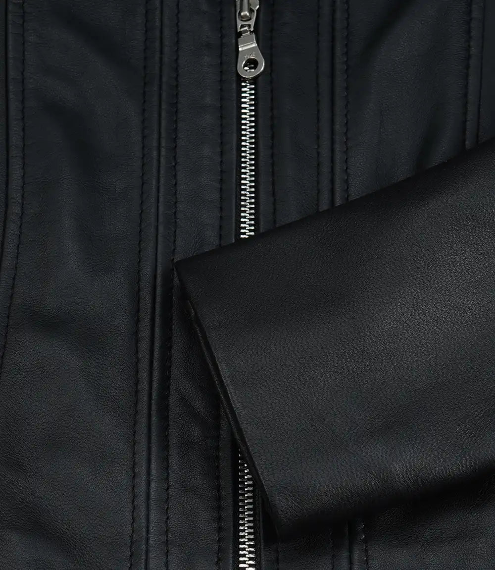 Women's Black Cropped Harrington Leather Jacket