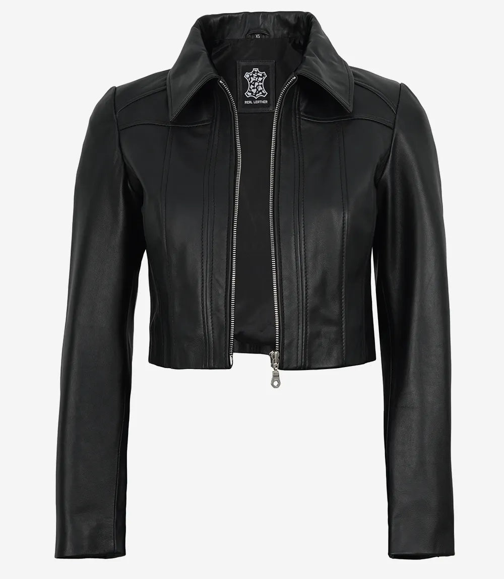 Women's Black Cropped Leather Jacket