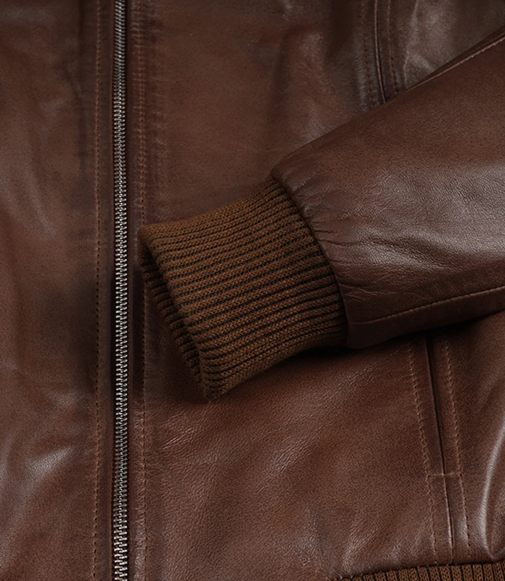 Women's Harrington Cognac Wax Leather Bomber Jacket