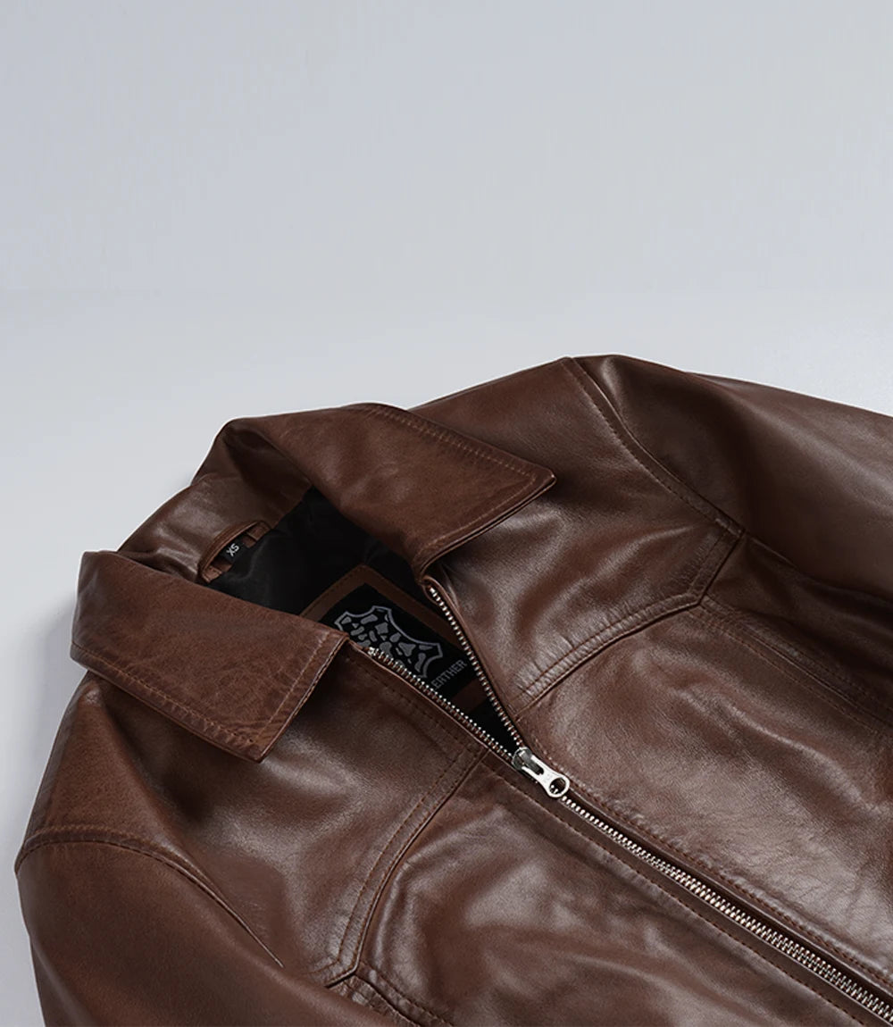 Women's Harrington Cognac Wax Leather Bomber Jacket
