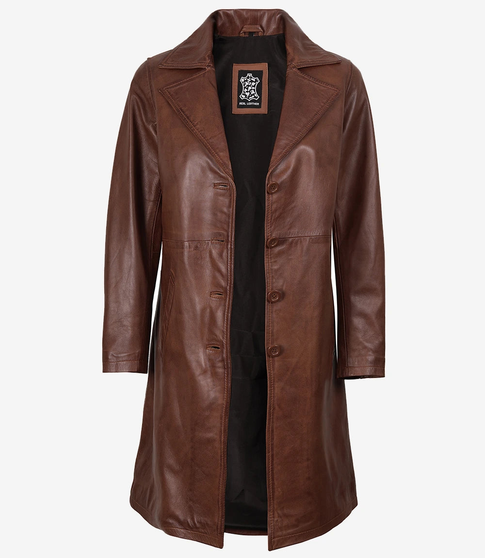 Women's Cognac Brown Real Leather Coat
