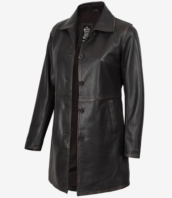 Women's Vintage Dark Brown Lambskin Leather Car Coat