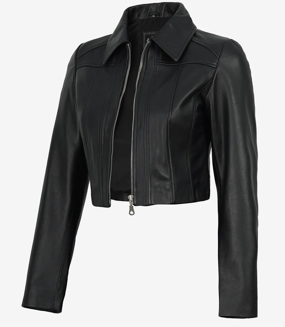 Women's Black Cropped Leather Jacket