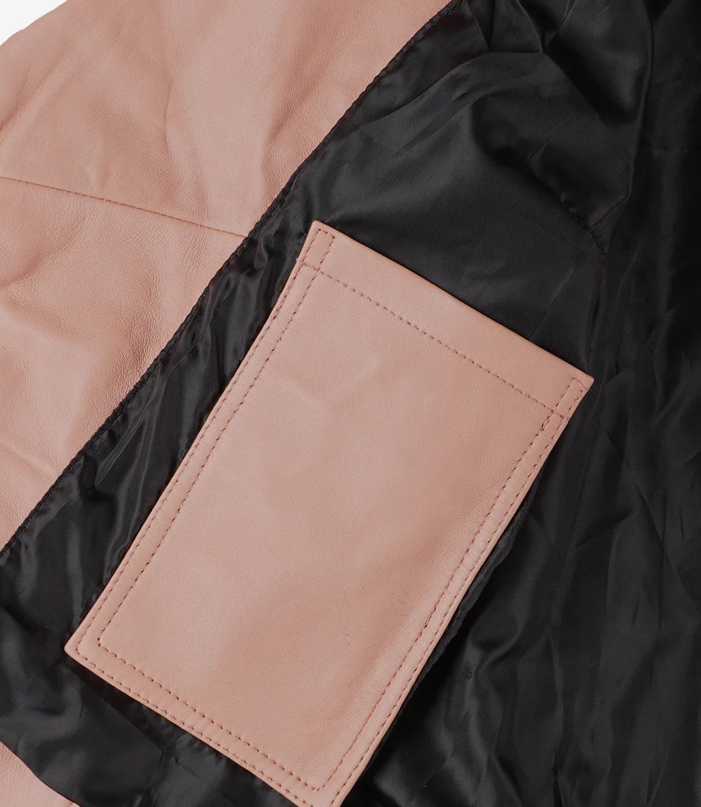 Ninfa Women Biker Real Leather Pink Jacket
