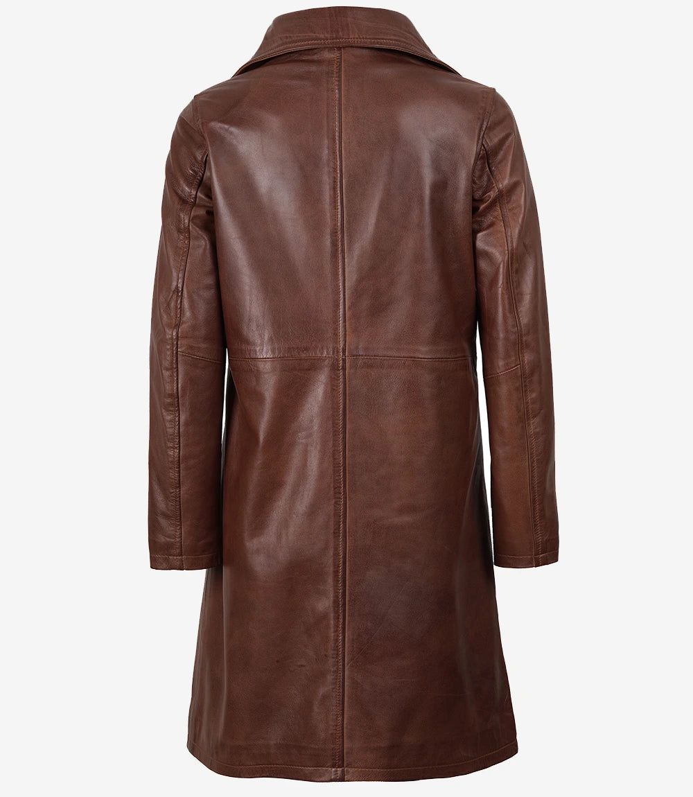Women's Cognac Brown Real Leather Coat