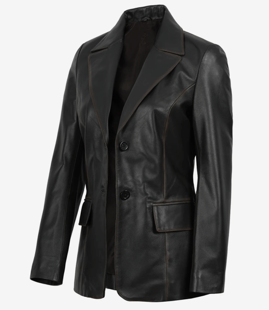 Women's Dark Brown Wax Lambskin Leather Blazer – Two Buttons