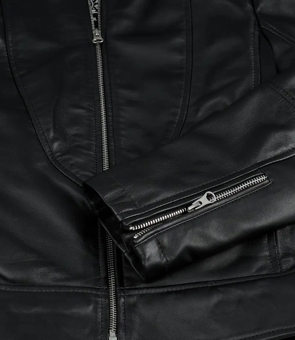 Women's Black Cafe Racer Leather Jacket