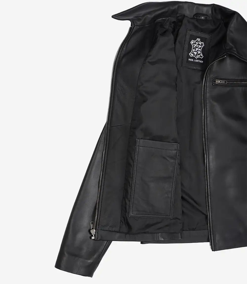 Women's Black Harrington Style Real Leather Jacket